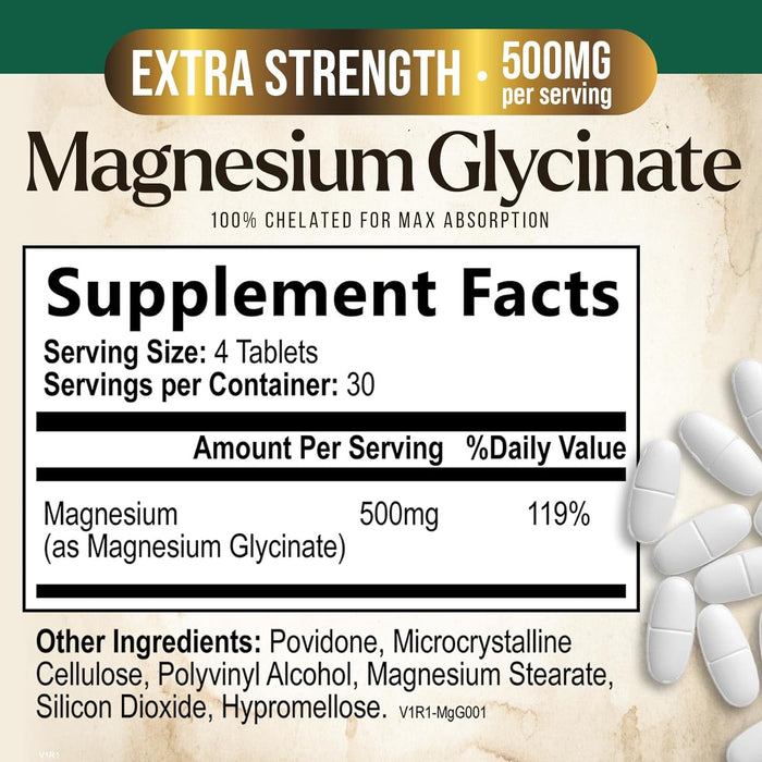 Nature's Magnesium Glycinate 500 mg - High Absorption Magnesium Supplement Pills to Support Heart Health, Muscle, Nerve & Bone Support, Vegan, Non-GMO Dietary Supplement Magnesium Pills