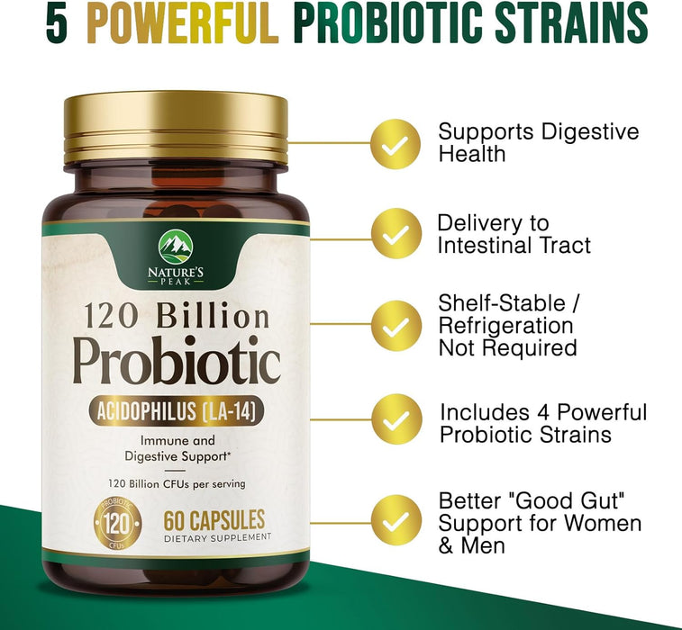 Probiotics for Digestive Health - 120 Billion CFU Guaranteed with Diverse Strains for Women's Vaginal & Urinary Health & Daily Immune Support, Nature's Acidophilus Probiotic Supplement