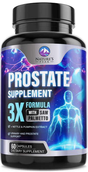 Prostate Health Supplements for Men - Support Complex 3x Formula with Saw Palmetto Blend Stinging Nettle Root & Pumpkin Seed Extract - Supports Bathroom Trips Prostate & Urinary Health - 60 Capsules