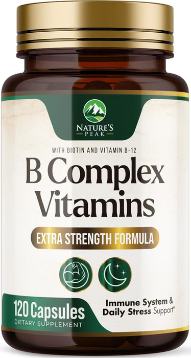 B Complex Vitamin Supplement 1000mcg - 3X Strength with Vitamin C & Folic Acid - Super B Complex Vitamins for Energy, Supports Hair Growth, Immune Support for Women & Men, USA Bottled - 120 Capsules