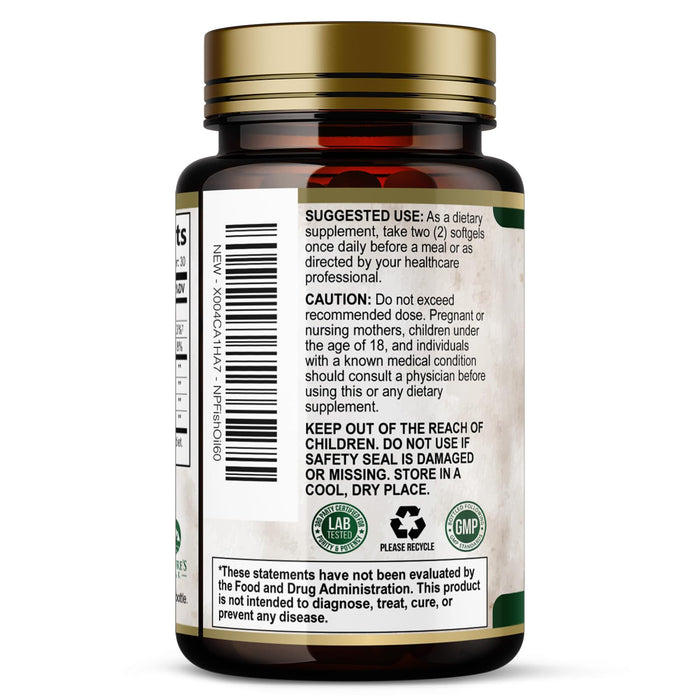 Nature's Peak Fish Oil 2400 mg - Triple Strength Fish Oil Supplement, Omega 3 Fish Oil w/EPA & DHA Fatty Acids for Healthy Heart Support, Burpless Omega 3 Supplements - 60 Count