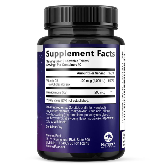 Vitamin D3 + K2 (MK-7) 4000 IU D3 – 120 Chewable Tablets