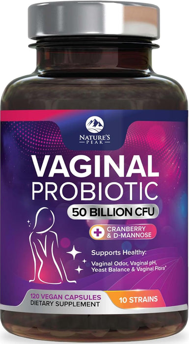 Vaginal Probiotics for Women pH Balance with Prebiotics, 50 Billion CFU, 10 Probiotic Strains, Cranberry, D-Mannose & XOS - Healthy Vaginal Odor & Flora, UT & Feminine Digestive Health - 120 Count