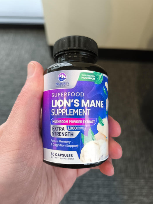 Lions Mane Mushroom Capsules 10,000mg - Lionâ€™s Mane Supplement Capsules for Memory and Focus Support, Brain, Immune Health Support, Vegan, Bottled in USA, Lions Mane Mushroom Powder Extract, 60 Count