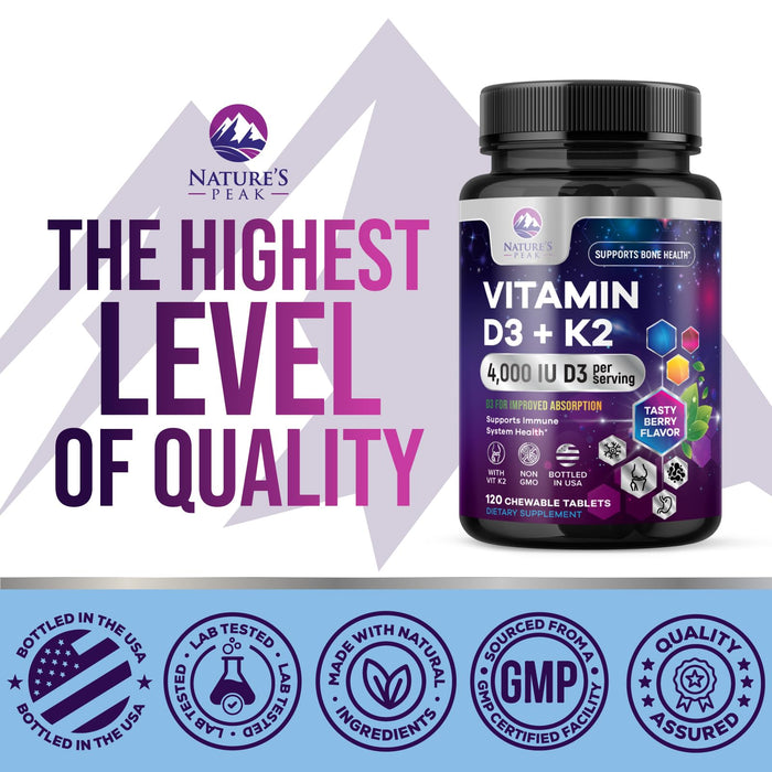 Vitamin D3 + K2 (MK-7) 4000 IU D3 – 120 Chewable Tablets