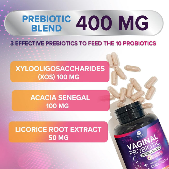 Vaginal Probiotics for Women pH Balance with Prebiotics, 50 Billion CFU, 10 Probiotic Strains, Cranberry, D-Mannose & XOS - Healthy Vaginal Odor & Flora, UT & Feminine Digestive Health - 120 Count