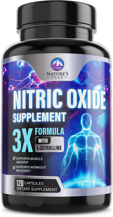 Nitric Oxide Supplement 3000mg L Arginine 3X Strength - Citrulline Malate & AKG - Extra Strength Muscle Supporting Nitric Booster for Muscle Growth & Workout Recovery to Train Harder - 120 Count