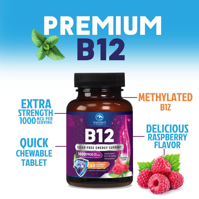 Vitamin B12 1000 mcg (Methylcobalamin) Super B 12 Complex 60 Day Supply