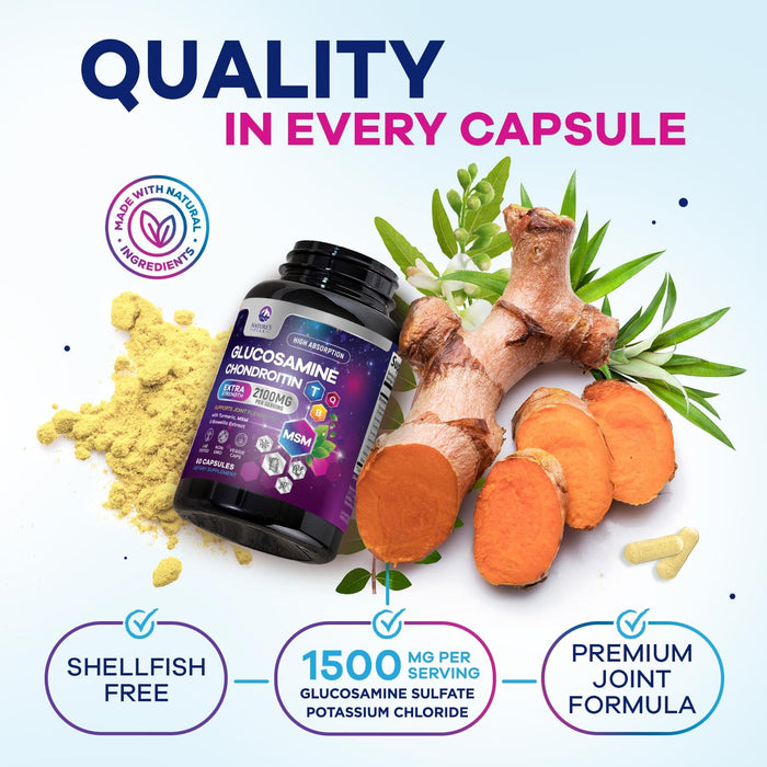 Glucosamine + Chondroitin + Turmeric 2100mg with Boswellia & Bromelain – 60 Count