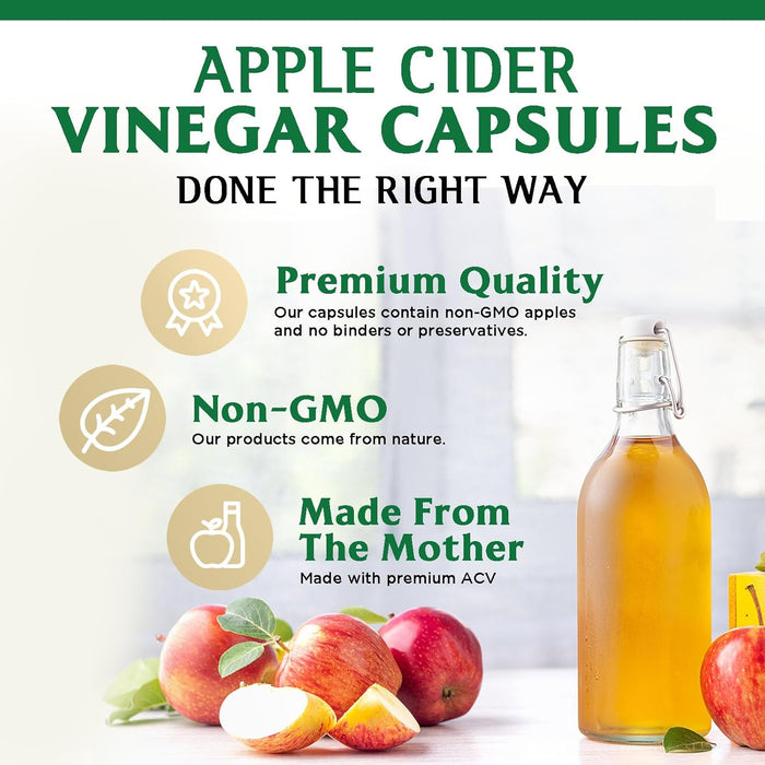 Apple Cider Vinegar Capsules - Extra Strength ACV Supplement with Vitamin D3 & Zinc for Energy, Digestion & Immune Support Balance - Non-GMO, Gluten-Free ACV Pills for Detox & Cleanse - 60 Count