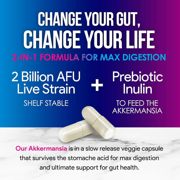 Akkermansia Probiotic with Prebiotic Fiber - Akkermansia Muciniphila GLP-1 Probiotics for Women & Men - Digestive, Gut, Overall Health & Immune Support, Third-Party Tested, Gluten-Free