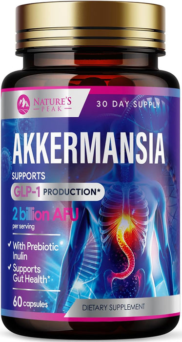 Akkermansia Probiotic with Prebiotic Fiber - Akkermansia Muciniphila GLP-1 Probiotics for Women & Men - Digestive, Gut, Overall Health & Immune Support, Third-Party Tested, Gluten-Free - 60 Count