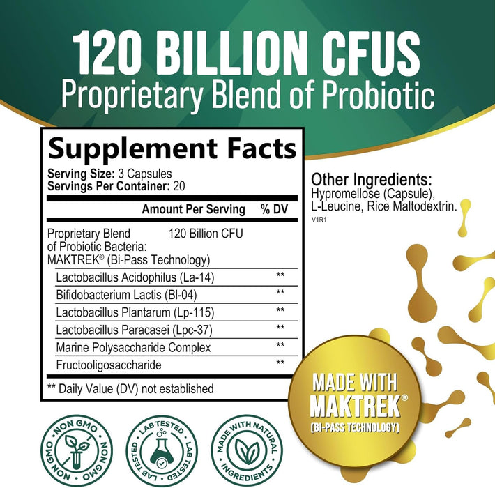 Probiotics for Digestive Health - 120 Billion CFU Guaranteed with Diverse Strains for Women's Vaginal & Urinary Health & Daily Immune Support, Nature's Acidophilus Probiotic Supplement