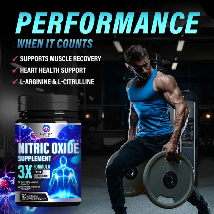 Nitric Oxide Supplement 3000mg L Arginine 3X Strength - Citrulline Malate & AKG - Extra Strength Muscle Supporting Nitric Booster for Muscle Growth & Workout Recovery to Train Harder - 120 Count