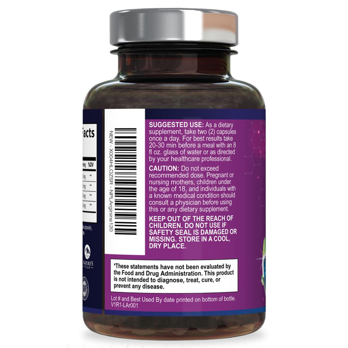 L-Arginine 1000mg Supplement - Heart Health Support - Premium Muscle Supporting Nitric Oxide Precursor Booster for Extra Strength - Gluten Free, Amino Acid Energy Blend For Men & Women - 120 Count
