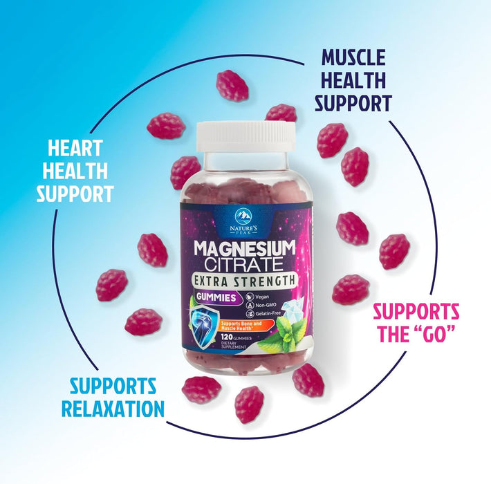 Magnesium Gummy - High Absorption Magnesium Citrate Supplement for Stress Support for Adults & Kids - Calm Magnesium Gummies Dietary Supplements - Bone Support & Heart Support - 120 Gummies