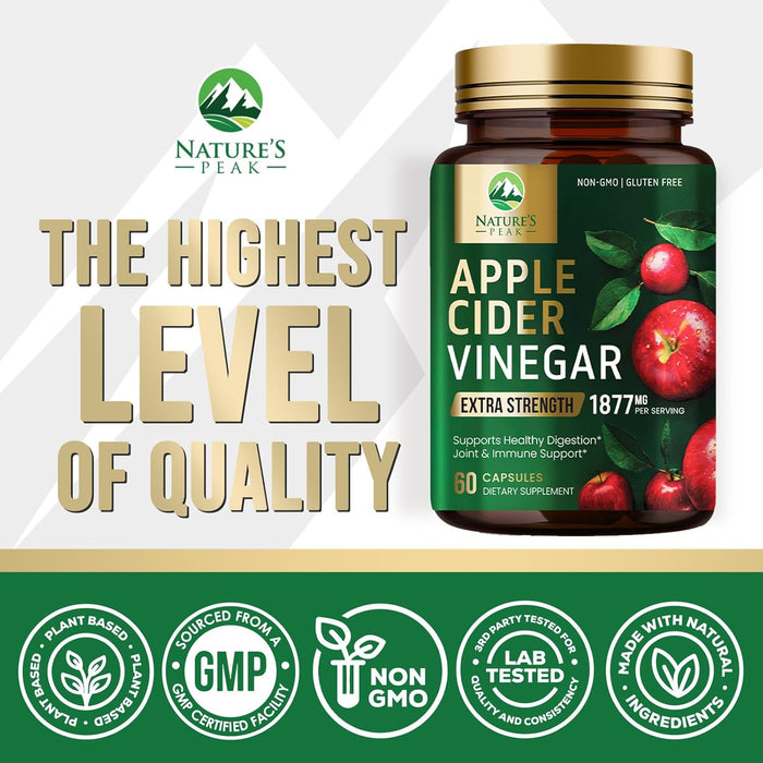 Apple Cider Vinegar Capsules - Extra Strength ACV Supplement with Vitamin D3 & Zinc for Energy, Digestion & Immune Support Balance - Non-GMO, Gluten-Free ACV Pills for Detox & Cleanse - 60 Count