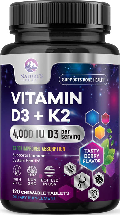 Vitamin D3 + K2 (MK-7) 4000 IU D3 – 120 Chewable Tablets
