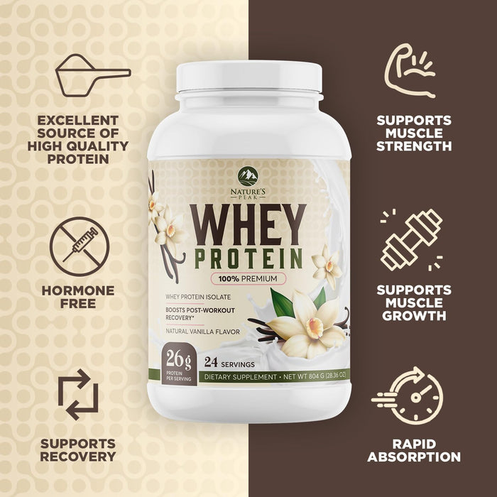 Nature's Protein Powder, 100% Whey Protein Powder Isolate, Immune Support, BCAAs, Gluten Free, Fast Absorbing, Easy Digesting Nutrition, French Vanilla, 26 Grams of Protein Per Serving - 24 Servings