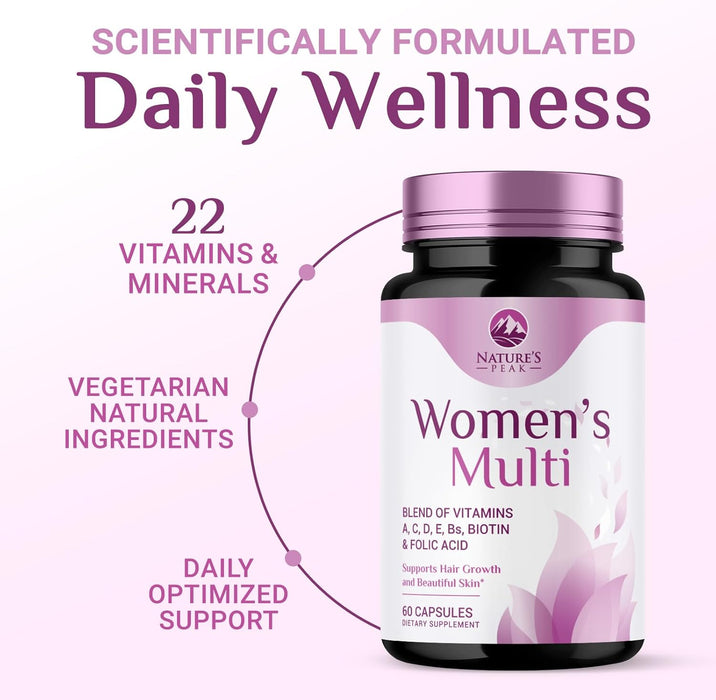 Multivitamin for Women - Complete Daily Womens Multivitamins with Calcium, Folate, Vitamin A, C, D, E & B Vitamins, Zinc and Iron - Multi Vitamins for Bone, Energy & Immune Support - 60 Capsules