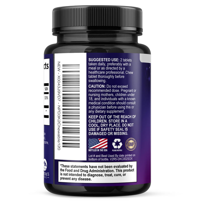 Nature's Peak D3 K2 Vitamin Supplement - 5000iu of D-3 & 100mcg of K2 as MK-7 Supports Calcium Absorption for Joints, Bones & Teeth Plus Immune Support - Non-GMO, Berry Flavor - 120 Count