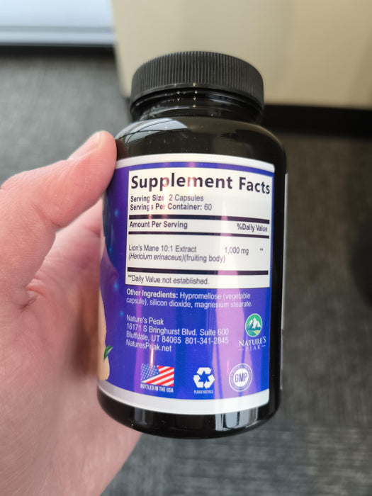 Lions Mane Supplement Mushroom Capsules 10,000mg, Lions Mane Mushroom Supplement Capsules for Memory and Focus Support, Brain, Immune Health Support, Non-GMO Lionâ€™s Mane Powder Extract - 120 Count