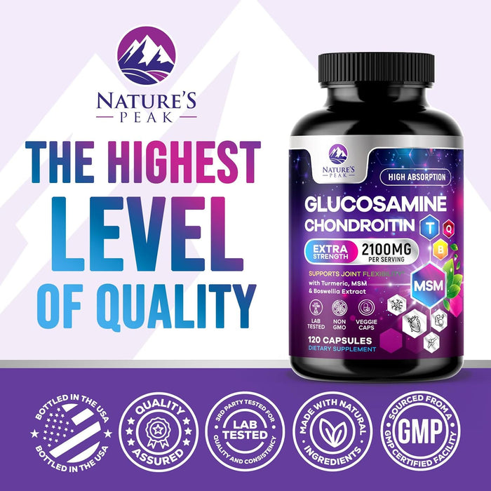 Glucosamine with Chondroitin Turmeric Supplement, Triple Strength Standardized 2100mg with Boswellia & Bromelain - for Joint Support & Comfort - 120 Count