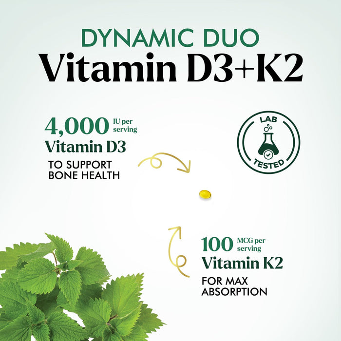Vitamin D3 + K2 (MK-7) – 5000 IU D3 + 100mcg K2 – 120 D3K2 Complex Softgels