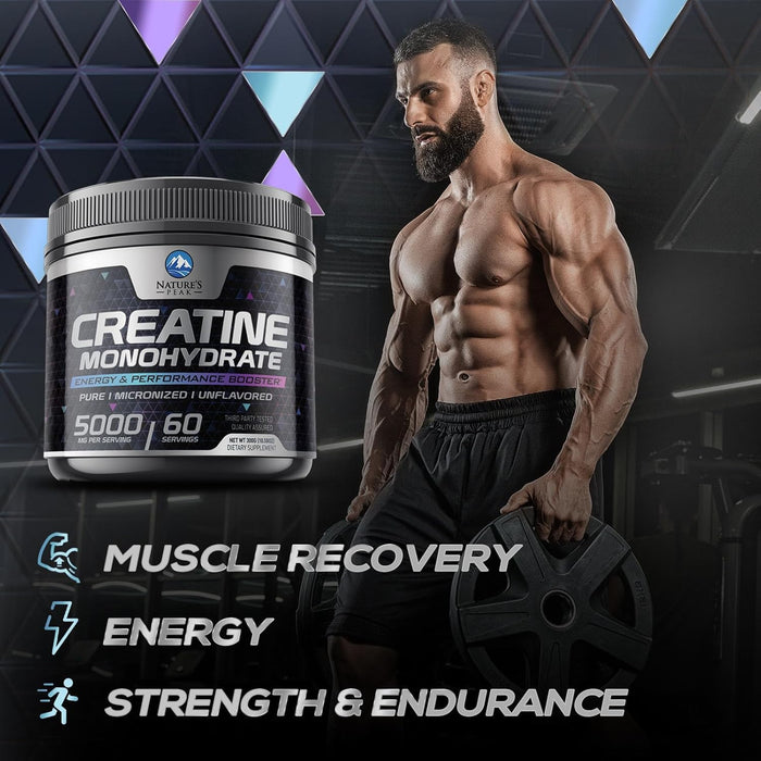 Micronized Creatine Monohydrate Powder 5000mg Per Serv (5g), Keto Friendly Workout Supplement, Supports Muscle Growth, Strength & Recovery - Pure Unflavored Vegan Pre Workout Supplements - 60 Servings