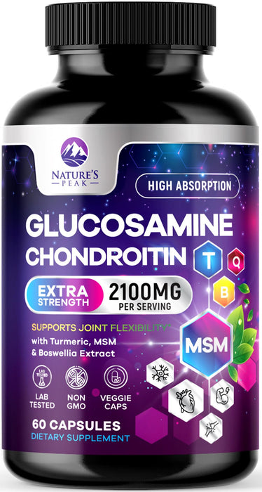 Glucosamine + Chondroitin + Turmeric 2100mg with Boswellia & Bromelain – 60 Count