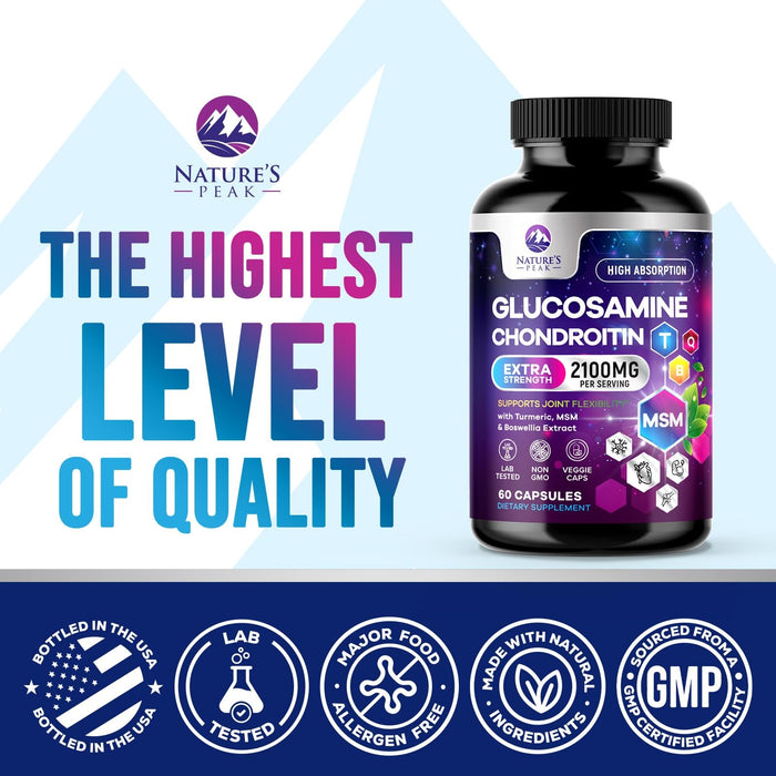 Glucosamine + Chondroitin + Turmeric 2100mg with Boswellia & Bromelain – 60 Count