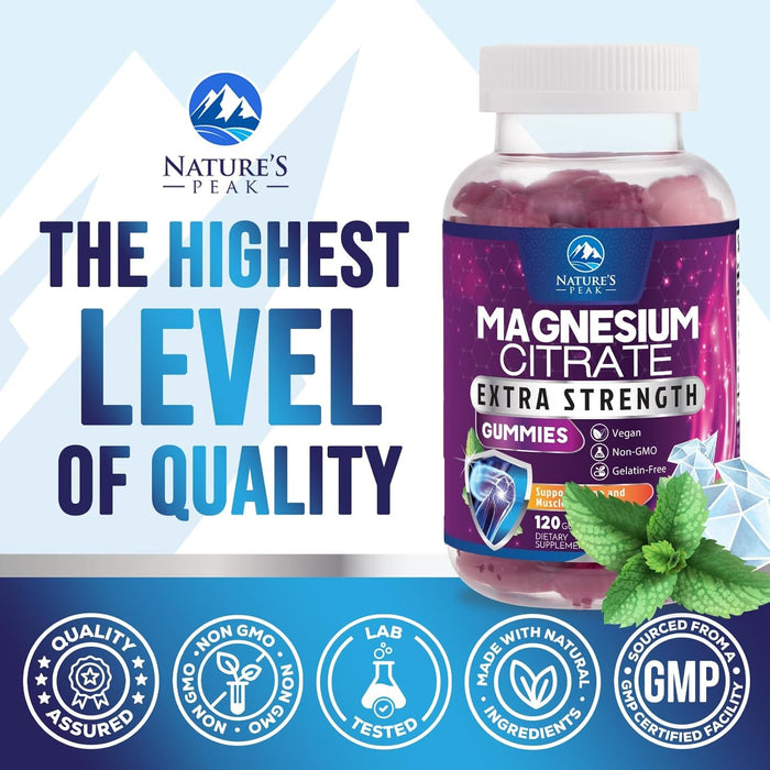Magnesium Gummy - High Absorption Magnesium Citrate Supplement for Stress Support for Adults & Kids - Calm Magnesium Gummies Dietary Supplements - Bone Support & Heart Support - 120 Gummies