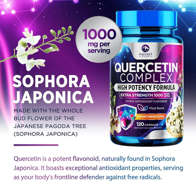 Quercetin with Bromelain 1000mg - Supports Immune Health, Extra Strength Quercetin 1000mg Supplement with Zinc & Bioflavonoids - Non-GMO, Vegan & Gluten Free - 120 Count