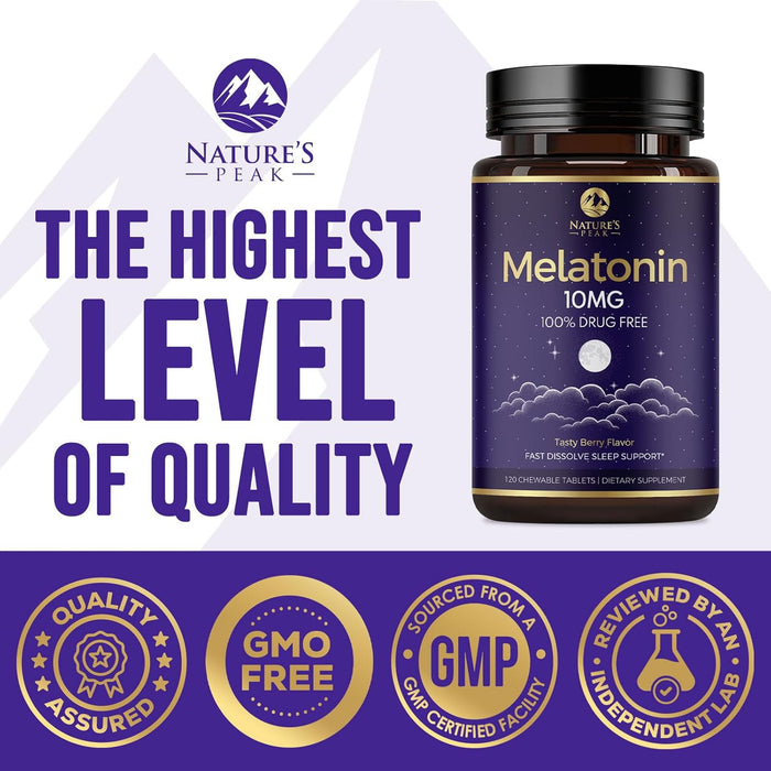 Melatonin 10mg, Strawberry-Flavored Fast Dissolve Tablets for Natural Sleep Support, Maximum Strength Melatonin Dietary Sleep Supplement for Adults, Sugar Free, Vegetarian, Non-GMO - 120 Count