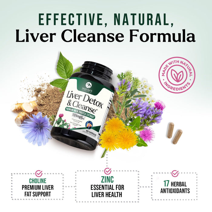 Liver Cleanse Detox & Repair - Milk Thistle Supplement for Digestion & Immune Health - Ginger Root, Choline & Dandelion Root - Herbal Liver Support with Silymarin, Beetroot & Artichoke - 60 Capsules