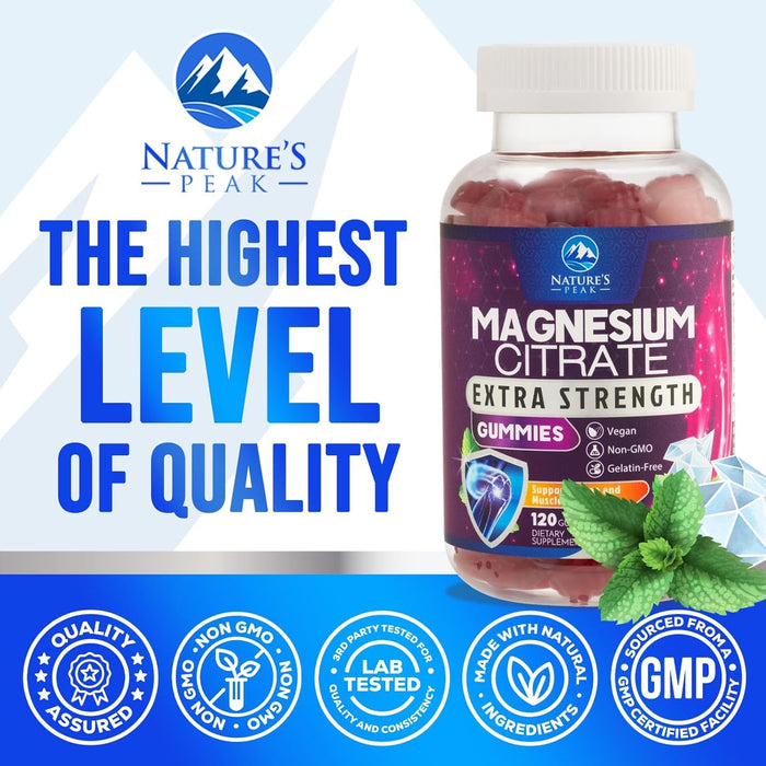 Magnesium Gummy - High Absorption Magnesium Citrate Supplement for Stress Support for Adults & Kids - Calm Magnesium Gummies Dietary Supplements - Bone Support & Heart Support - 120 Gummies