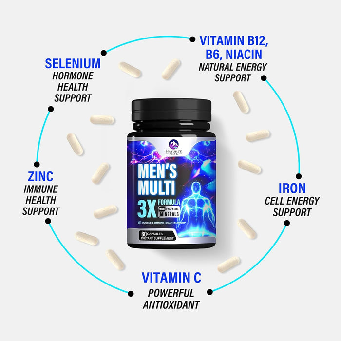 Men's Multivitamins Supplement - Complete Daily Multivitamin for Men with Vitamin B12, A, C, D, E, Zinc, Calcium, Iron, Folate - Immune Health & Energy Support - High Potency & Non-GMO - 60 Capsules