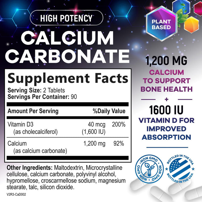 Calcium 1200 mg + Vitamin D3 – 180 Count