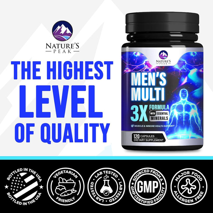 Men's Multivitamins Supplement - Complete Daily Multivitamin for Men with Vitamin B12, A, C, D, E, Zinc, Calcium, Iron, Folate - Immune Health & Energy Support - High Potency & Non-GMO - 120 Capsules