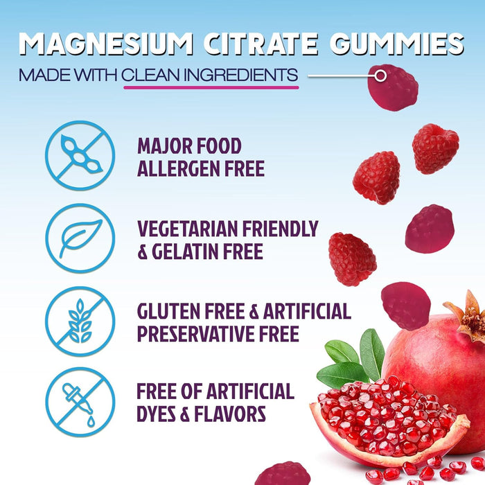 Magnesium Gummy - High Absorption Magnesium Citrate Supplement for Stress Support for Adults & Kids - Calm Magnesium Gummies Dietary Supplements - Bone Support & Heart Support - 60 Gummies