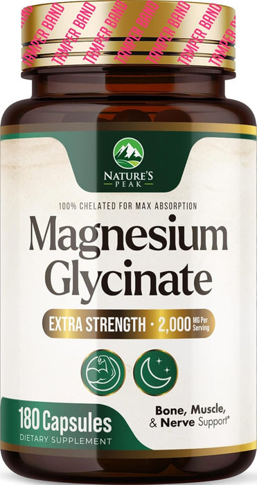Magnesium Glycinate 500mg - Chelated for Ultra Absorption - Supports Bone, Muscle, Nerves & Heart Health, Nature's Sleep Support, Best Magnesium Supplement Pills for Whole Body Support - 180 Tablets