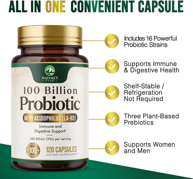 Probiotics for Digestive Health - 120 Billion CFU Guaranteed with Diverse Strains for Women's Vaginal & Urinary Health & Daily Immune Support, Nature's Acidophilus Probiotic Supplement - 120 Count