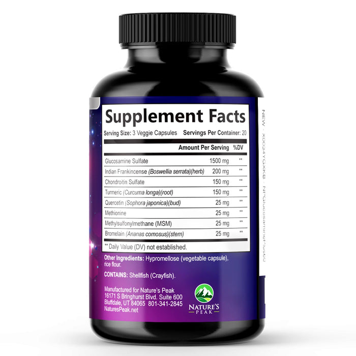 Glucosamine Chondroitin MSM Joint Supplement 2100mg - with Glucosamine Sulfate, Turmeric, Boswellia, Quercetin & Bromelain â€“ Nature's Extra Strength Flexibility, Mobility & Joint Support, 60 Capsules