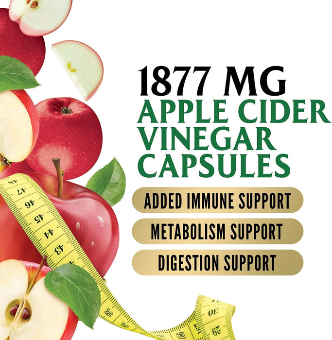 Apple Cider Vinegar Capsules - Extra Strength ACV Supplement with Vitamin D3 & Zinc for Energy, Digestion & Immune Support Balance - Non-GMO, Gluten-Free ACV Pills for Detox & Cleanse - 60 Count