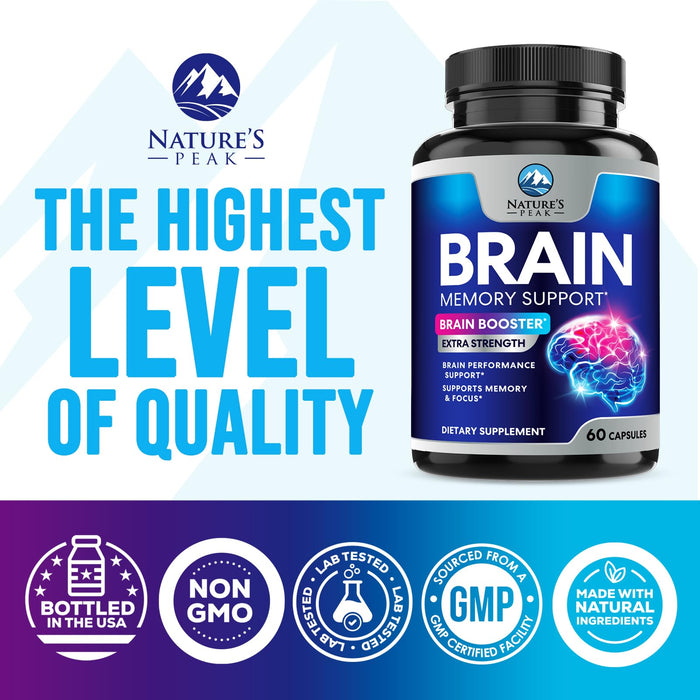 Brain Supplement for Memory and Focus, Nootropic Support for Concentration, Clarity, Energy, Brain Health with Bacopa, Cognitive Vitamins, Phosphatidylserine, DMAE, Nootropics & More - 60 Count