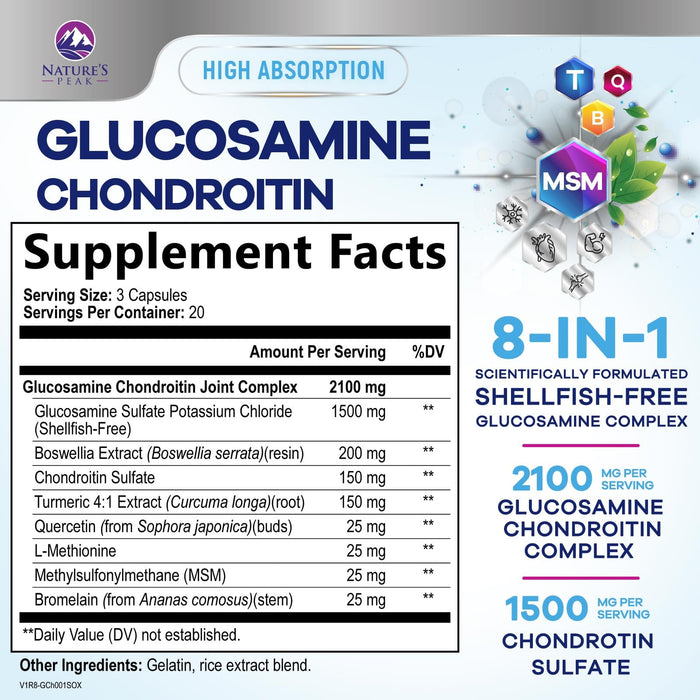Glucosamine + Chondroitin + Turmeric 2100mg with Boswellia & Bromelain – 60 Count