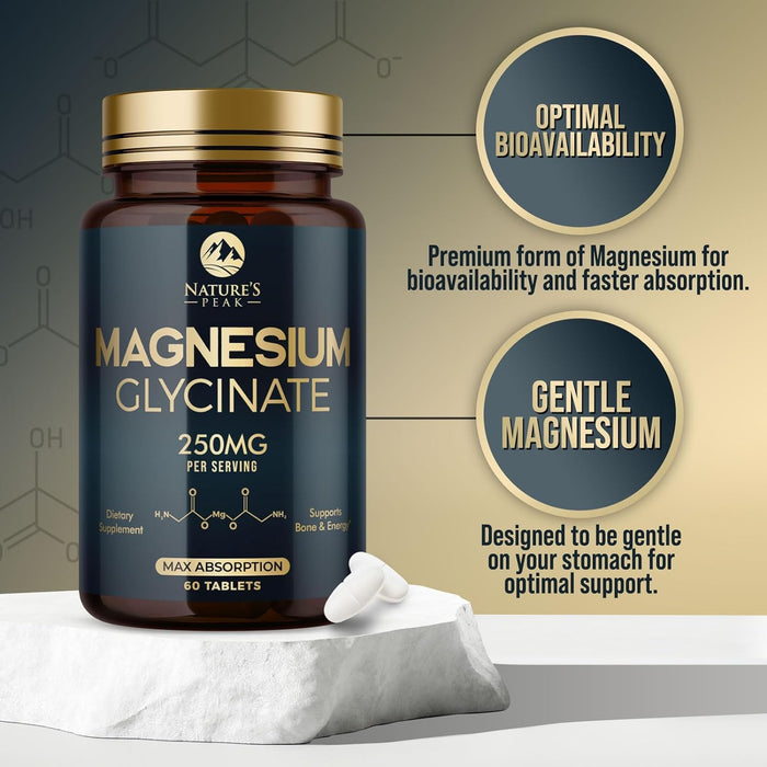 Magnesium Glycinate 250mg - 100% Chelated for Max Absorption, Magnesium Capsules for Bone, Muscle & Heart Health Support, Nature's Magnesium Supplement, Vegan, Gluten Free, Non-GMO