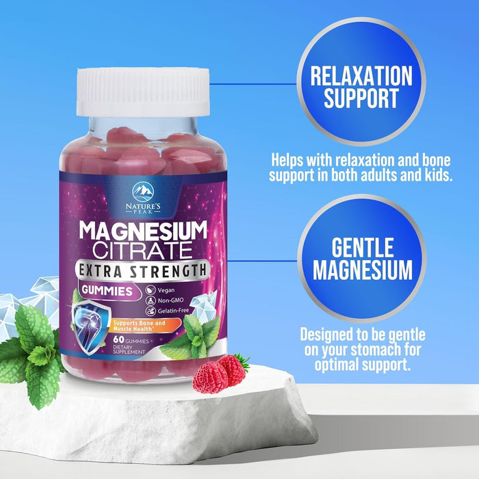 Magnesium Gummy - High Absorption Magnesium Citrate Supplement for Stress Support for Adults & Kids - Calm Magnesium Gummies Dietary Supplements - Bone Support & Heart Support