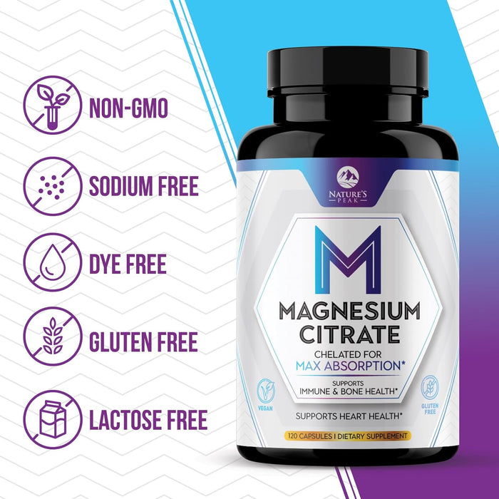 Magnesium Supplement 1000mg - Extra Strength Magnesium Complex for Muscle, Nerve, Bone & Heart Health Support - High Absorption Magnesium Citrate 500mg Capsules