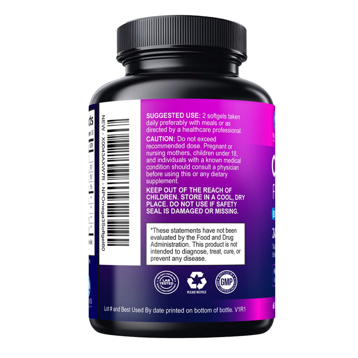 Triple Strength Omega 3 Fish Oil 2400 mg Softgels, Nature's Fish Oil Supplements, Brain & Heart Health Support - EPA & DHA, 1200 MG Fish Oil in Each Softgel, Omega-3 Supplement Softgels - 60 Count